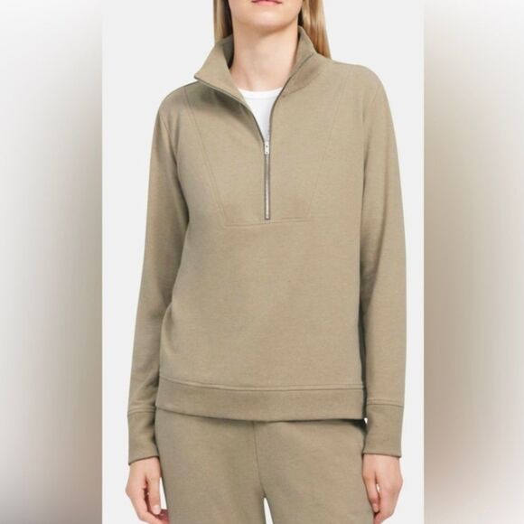 Theory Yoke Pullover Alpaca Fleece Quartet Zip Sweatshirt Women's Size Large - Picture 1 of 7
